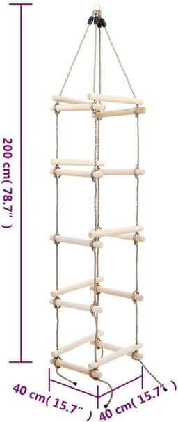 Ladder 200 cm van grenenhout, klimladder voor tuin, speeltoren, 5 sporten klimtouw voor kinderen jaar, weerbestendig, belastbaar tot 50 kg — thumbnail 2