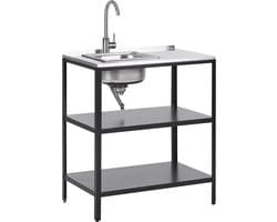 BELIANI VILAMA - Buitenkeuken met spoelbak - Zwart - 80x50x92 cm - Staal