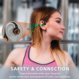 Beengeleiding Bluetooth Hoofdtelefoon - Air Open Oor met Microfoon, Sport Oortelefoon Power Display TF-kaartsleuf Zweetbestendig voor, Hardlopen, Fietsen, Rijden (Oranje) — thumbnail 3