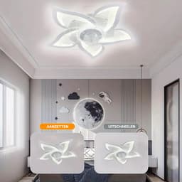 Chandelix - Plafond Ventilator Lamp - 55 CM - Smart Lamp - 6 Standen - Dimbaar - Wit - Kroonluchter Ventilator - Chandelier Fan - Woonkamer Lamp - Ventilator Lampen - Eetkamer lamp - Slaapkamer lamp — thumbnail 3