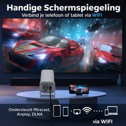Mini Beamer - Draagbare Projector - 4K Decoder - 720P HD - Smart Projector - WiFi 6 - Bluetooth 5.0 - Home Cinema - Buitenbioscoop - Rotatie 180° - Auto Keystone - Stil Geluid - Compact - HDMI - USB - Voor Smartphone & Laptop — thumbnail 3