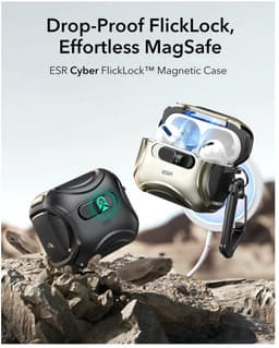 ESR Hoesje Geschikt Voor AirPods Pro 3 (2025) - Cyber FlickLock Case - Compatibel met MagSafe - Karabijnhaak - Titanium — thumbnail 3