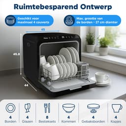 Amenzo® - Mini Vaatwasser - Inclusief App - Energielabel A - 900 Watt - 5 Programma's - Zwart - Afwasmachine - Met Waterreservoir — thumbnail 4