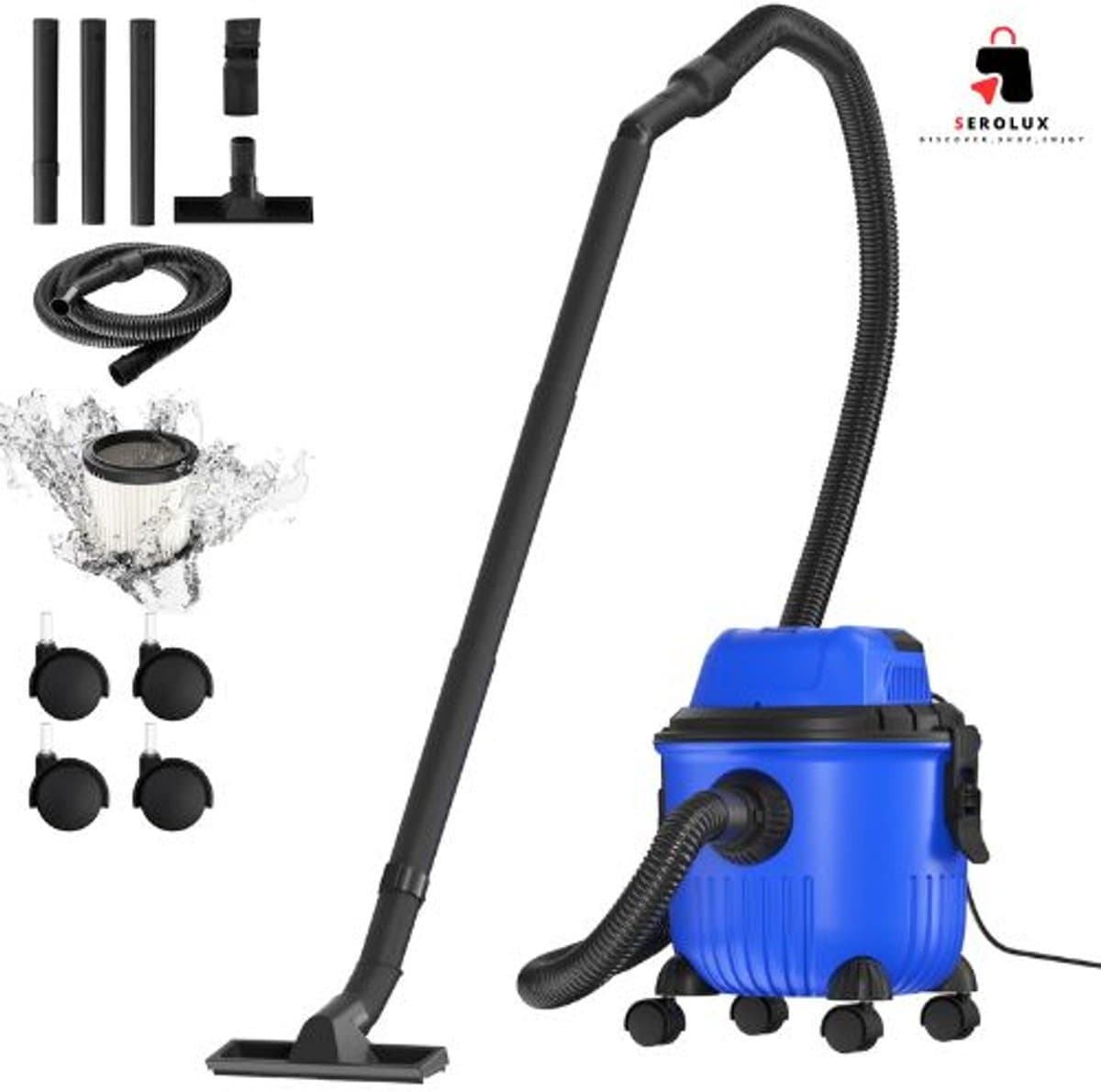 Equal to None - Stofzuigers - Nat en droogzuiger - 3800W - 15L - HEPA-filter en sponsfilter - Droogzuigen, natzuigen en blaasfunctie voor bladeren of vuil - vloerborstel, verlengbuizen, slang en mondstukken - 32 × 32 × 36,5 cm - Blauw — afbeelding 1
