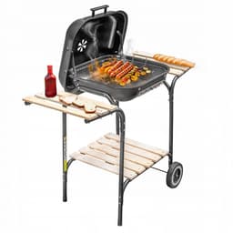 Mega-M Houtskoolbarbecue Wagen - Met Deksel en Verchroomd Rooster - Verrijdbaar - 2 Zijtafels - Geëmailleerde Vuurpan - Voor Tuin en Terras — thumbnail 1