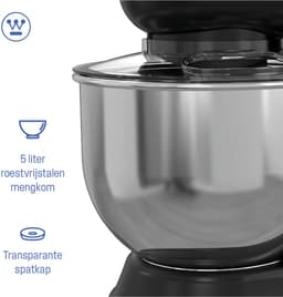 Westinghouse Retro Standmixer - 1200W - Keukenmachine 5L Mengkom - Keukenrobot - Keukenmixer - Foodprocessor - Zwart — thumbnail 3