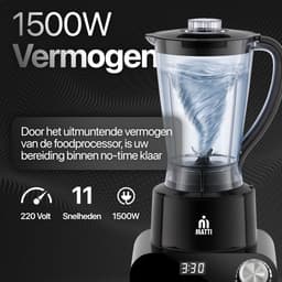 MATTI® 5-in-1 - Foodprocessor - 1500 Watt - Keukenmachine - Multifunctioneel Foodprocessors | Blender - Hakmolen - Citruspers - IJscrusher — thumbnail 3