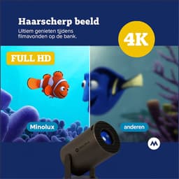 Minolux® Premium Black Mini Beamer-model 2025 – Smart Projector met Netflix, YouTube, Disney+, Appstore. – WiFi, Bluetooth, Screen Mirroring – Home Cinema - 4k - Beamer - Inclusief Hdmi kabel & speaker - IOS & Android - Zwart — thumbnail 4