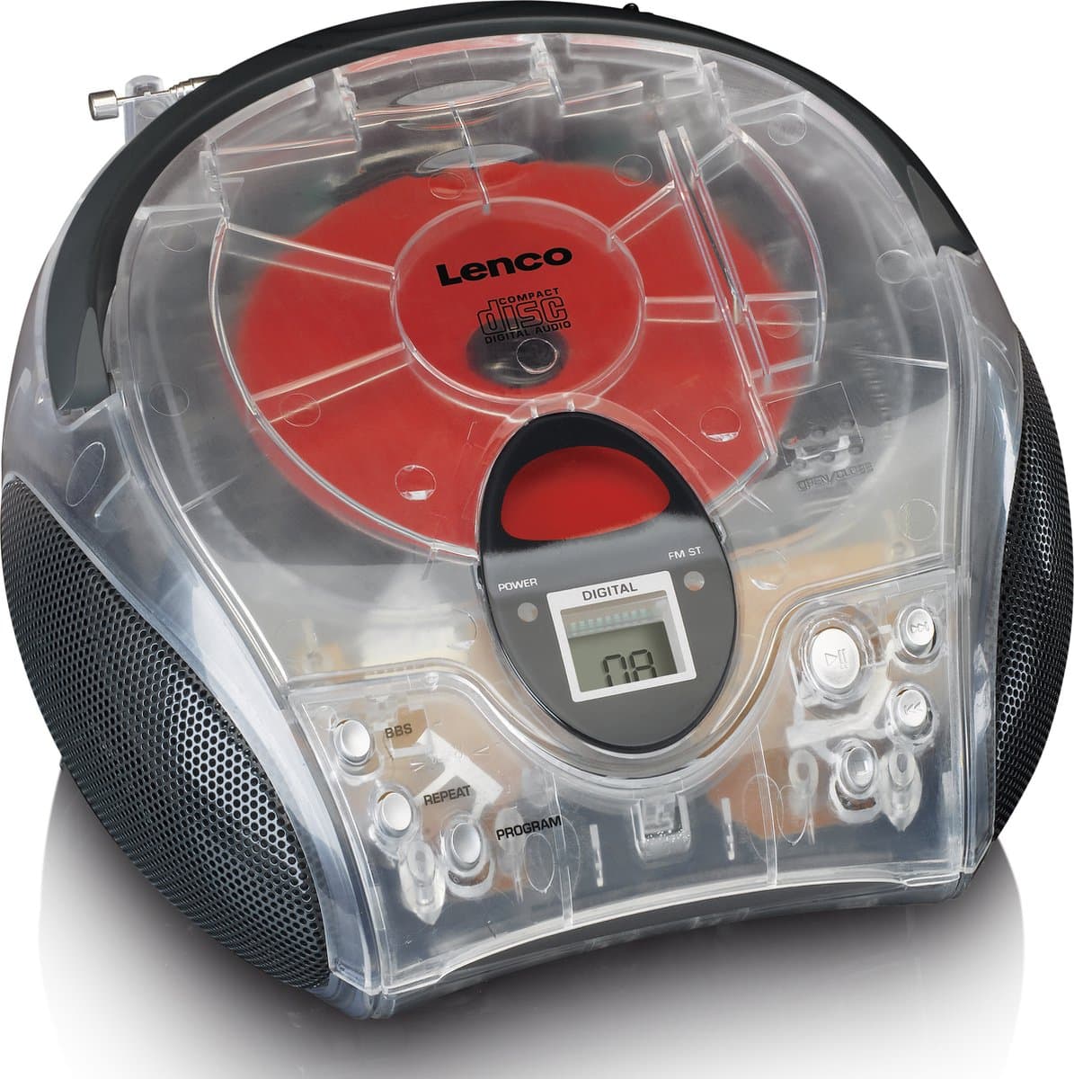 Lenco SCD-24 Transparant - Draagbare CD Speler met FM Radio - Stereo Boombox - Werkt op Netstroom en Batterijen — afbeelding 1