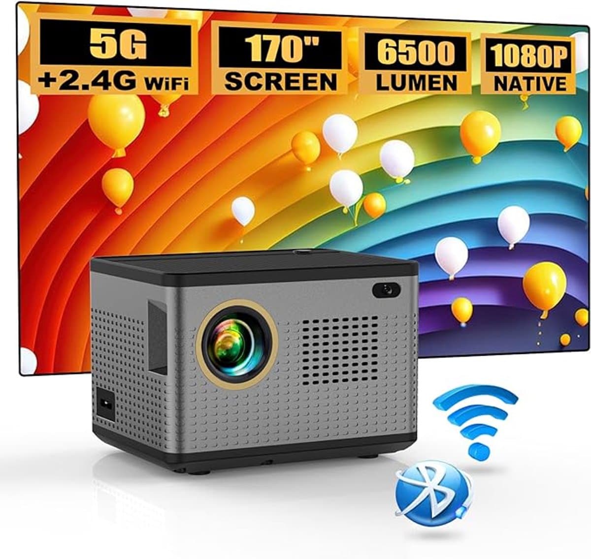 Mini Beamer 5G WiFi & Bluetooth – Draagbare Smart Projector – Native 720p, Ondersteunt Full HD 1080p – Met Apps (YouTube/Netflix/Prime) – Compatibel met iPhone, Android, PS4, Fire TV Stick & PC — afbeelding 1