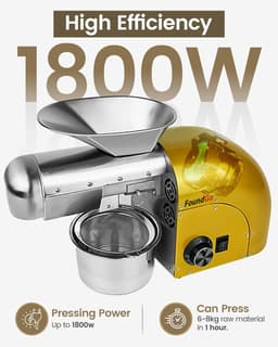 Elektrische Oliepers - Oliepersmachine - 1800W - 0-300°C - Heet & Koud Persen - 6-9 kg/u - Voor Noten, Pinda's, Sesam & Amandelen - Goud — thumbnail 5