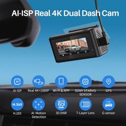 Dashcam 4K met Nachtzicht en GPS, 64GB SD Inclusief, 3,16" IPS Scherm, Continu Opnemen, Parkeerstand 24U — thumbnail 2
