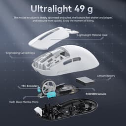 ATTACK SHARK X3 - Lichtgewicht Gaming Muis - PAW 3395 Sensor - 49g Superlight - BT + 2.4G Draadloos + Bedraad - 26.000 DPI - 200u Accu - Wit — thumbnail 3