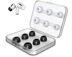 AirPods Pro 1/2 gen Vervanging Tips Mix Memory Foam(3 paar, zwart) Silicone(3 paar, wit) S/ M /L met Case - Geluidsisolerend - Beter dan Origineel