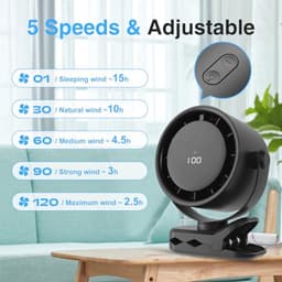 Draagbare USB Mini Desk Fan - 4000mAh, LED Scherm, 5 Snelheden, 360° Rotatie, Hangclip — thumbnail 5