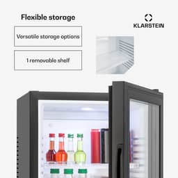 Klarstein Minibar Barmodel Koelkast - 23 Liter - glas - 0dB - Zwart - Minikoelkast - 5-15°C - voor Hotelkamer voor Kantoor - Stil Compact - Mini Fridge Kleine Koelkast Hotelkoelkast Drankkoeler Compact Koelkast — thumbnail 3