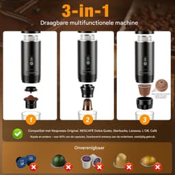 Mini Koffiezetapparaat - Draagbare Espresso - Koffie Maken - Accu Aangedreven - 80 ml Watertank - Zwart — thumbnail 2