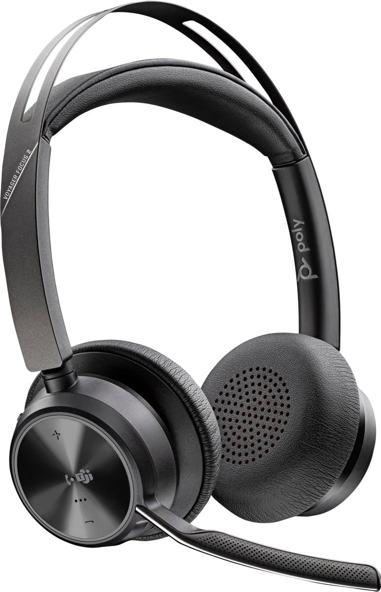 HP Poly Voyager Focus 2 – Microsoft Teams Certified On-Ear Bluetooth Stereo Headset – Zwart – Noise Cancelling — afbeelding 1