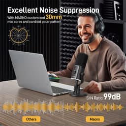 Maono PD100X - Microfoon voor Computer - USB/XLR Microfoon - Streaming - YouTube - Podcasting - Dynamische Microfoon - Plug & Play - Studio Geluidskwaliteit - Zwart — thumbnail 2