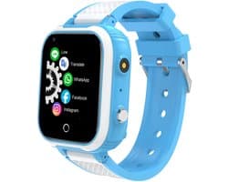 DrPhone KidsTimeX15 – 4G Kinder Smartwatch met GPS Tracker – Videobellen – WhatsApp – IP67 – SOS – 1.44” Touchscreen – Stappenteller – Nederlandse Mobiele App – 1GB+8GB – Blauw