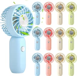 12-pack mini draagbare handventilatoren voor op reis, 3 snelheden, oplaadbare USB-batterij, kleine persoonlijke wimperventilatoren voor vrouwen buiten (groen, roze, blauw, wit, schattige stijl) — thumbnail 1