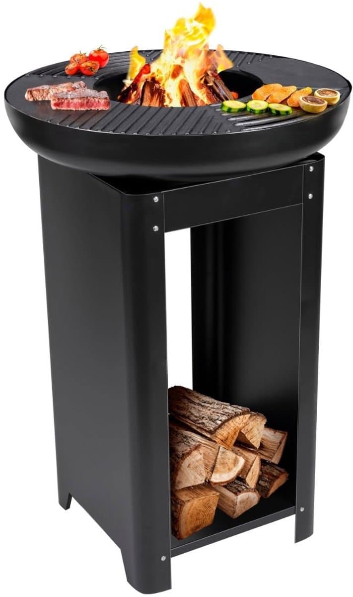 alpina 3-in-1 Vuurkorf en Grillplaat - Tuinhaard 61 x 90 cm - met Teppanyaki Bakplaat - Plancha BBQ met Brandhout Opslagplaats - Vuurkorf voor Buiten - Metaal — afbeelding 1