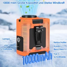 Mini Ventilator - USB - Mini Fan - Tailleventilator - Draagbare ventilator voor kamperen, werk, reizen en buitengebruik - 3600 mAh USB oplaadbare ventilator met 5 windsnelheden en zaklampfunctie — thumbnail 4