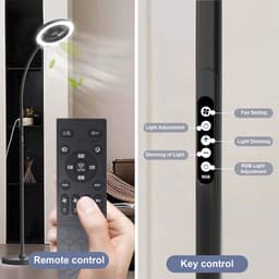 Rosnek Staande Lampen met Ventilator - 183cm Stille 2-in-1 Staande Ventilatorlamp – 1500 Lumen LED - 3 Snelheden, 12W RGB + Afstandsbediening – 360° Zwanenhalsrotatie Staande Lampen - Ideaal voor Slaapkamer/Kantoor(Zwart) — thumbnail 3