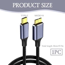 USB-C naar Micro-B Kabel voor Externe Harde Schijf SSD Opladen - 5 Gbps Snelheid - 0.5 Meter — thumbnail 4