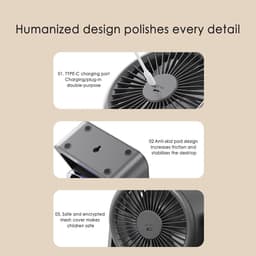 Tafelventilator - Ventilatoren - USB-burea ventilator met LED-display - Stille oplaadbare USB-burea ventilator - krachtige persoonlijke luchtverfrisser - Wandventilator - Zuinige Ventilator - wandgemonteerde slaapkamerventilator - 1 stuk(grijs) — thumbnail 5
