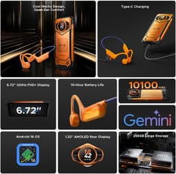 Robuuste Smartphone - DOOGEE S200 VIP - 48 GB RAM+256 GB ROM (TF 2TB) - 10100 mAh - 6,72 inch - Dual SIM 5G - NFC - OTG - GPS - Botgeleidingsheadset - Oranje — thumbnail 4