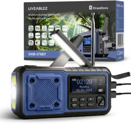 Liveablez® Noodradio Solar Opwindbaar & Batterij - DAB+/FM Draagbare Radio Oplaadbaar Met 5000mAh Powerbank Zonneenergie - Bluetooth - Zaklamp - Rampen - Noodpakket - Blauw — thumbnail 2