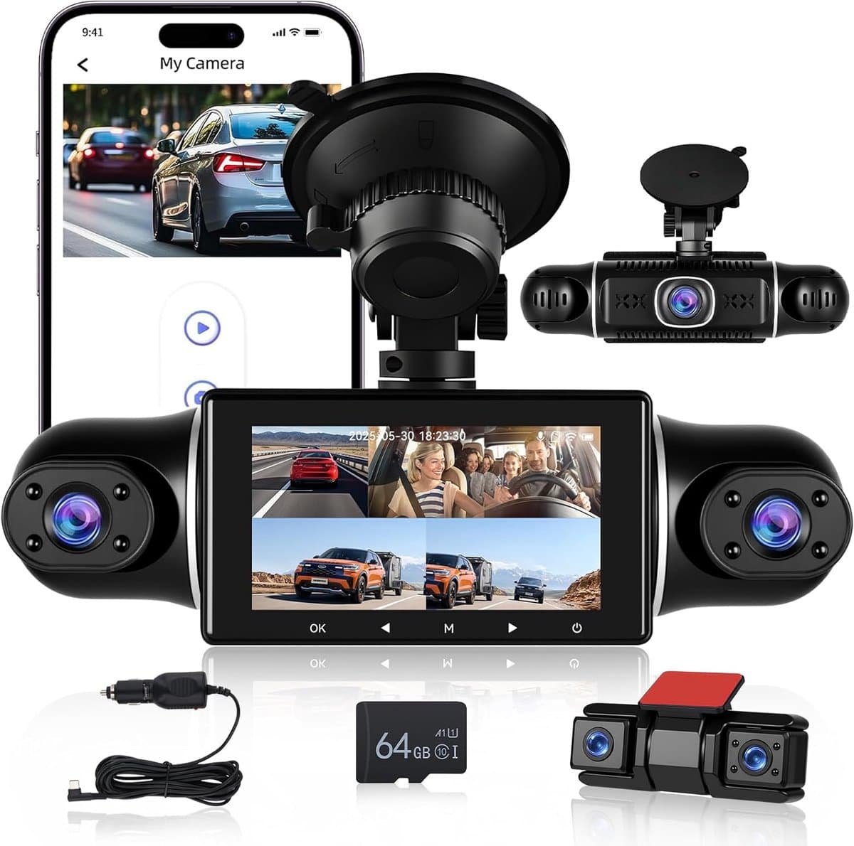 Dashcam – Auto Camera – Rijcamera – 360 Graden Camera – Parkeercamera – Vijf 1080P Camera’s – G-Sensor Met Automatische Noodopname – Nachtzicht Met Wifi App Bediening — afbeelding 1