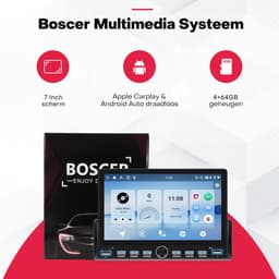 Boscer 1DIN Autoradio Universeel - 4+64GB Android 15 - Draadloze Apple CarPlay & Android Auto - 7 Inch HD IPS Touchscreen - Met Interne Koeling & Vernieuwd Bedieningspaneel - GPS, Bluetooth, WiFi - Achteruitrijcamera & Microfoon — thumbnail 3