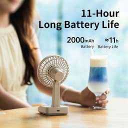Bureauventilator - Tafelventilator - USB Oplaadbaar - 2000 mAh - 5 Standen - Borstelloze Motor - Wit — thumbnail 2