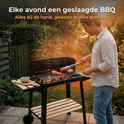 Lomera Verrijdbare Barbecue - Barbecue op Wielen - Houtskoolbarbecue - Barbecue Grill - Barbecue met Zijtafel - Tuinbarbecue - Buiten Barbecue - BBQ — thumbnail 4