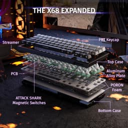 ATTACK SHARK X68 HE - Rapid Trigger - Hall Effect - 8000Hz - 0.01mm RT - Magnetisch Gaming Toetsenbord - RGB - 60% - QWERTY - Wired - Grijs — thumbnail 5