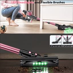 Draadloze Steelstofzuiger 45KPA – Krachtige Accu Stofzuiger met LED Display, 6-Laags Filtersysteem, 45 Min Accuduur, Inclusief 10 Opzetstukken – Geschikt voor Huisdieren & Harde Vloeren ROZE — thumbnail 4
