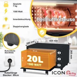 20L Minioven met Airfry Functie, Hetelucht Oven en 5 Programma's - 1500W — thumbnail 3