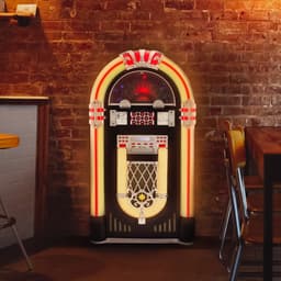 Jukebox Vinyl Platenspeler & Geluidssysteem - LED-Verlichting - Bluetooth, USB & SD/MMC - CD-speler -AUX & FM radio met PLL - 4 zwenkwielen — thumbnail 5