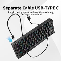 Furycube H61K - Mechanisch Gaming Toetsenbord - 61 Toetsen - Bedraad - RGB Verlichting - Soldeerbare Switches - Zwart — thumbnail 2