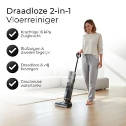2-in-1 Nat- en Droog Steelstofzuiger met Dweilfunctie – 16.000 Pa Zuigkracht – Gescheiden Watertanks – Zelfreinigend Borstelsysteem – Draadloos — thumbnail 2