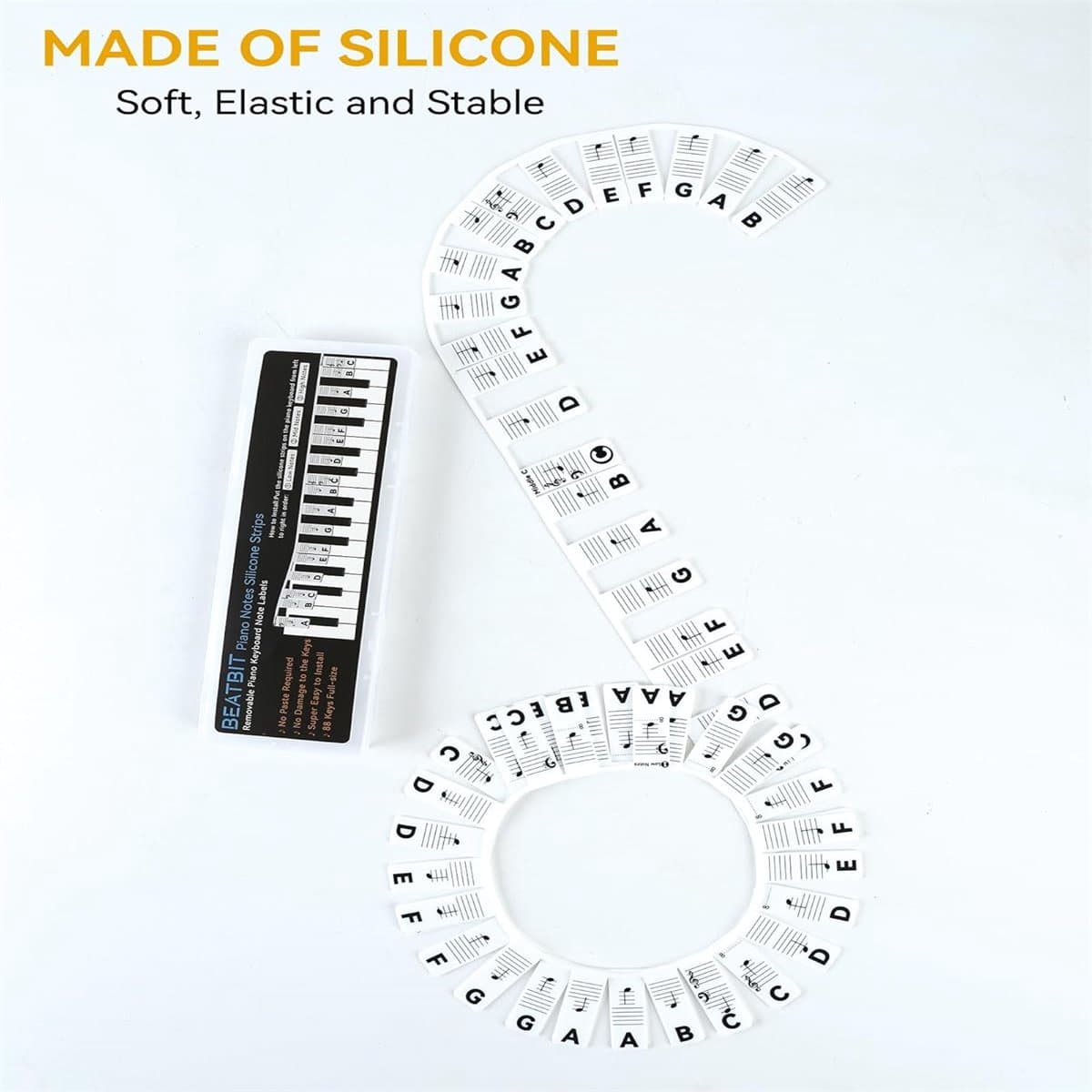 QTTVBTNA -Piano Oplegger - Keyboard Noten Gids - Toetsenbelettering Zonder Stickers - Siliconen Toetsenbord voor 61 & 88 Toetsen - Verwijderbaar & Herbruikbaar - Voor Beginners - Piano Accessoires - Zwart/Wit — afbeelding 1