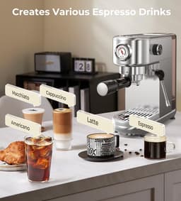 Compacte RVS Espressomachine met Krachtige 20 Bar Pomp en Melkopschuimer — thumbnail 3