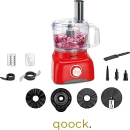 Qoock | Food Processor | Retro Line - Rood | 13 Delig | 800w | Met accessoires — thumbnail 1