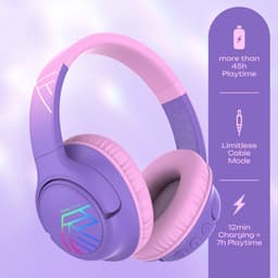 PowerLocus Bobo - Draadloze Koptelefoon voor Kinderen - Bluetooth koptelefoon - 74/85/94dB Volumebegrenzing - Led Verlichting - Audio Sharing Functie - Purple/Pink — thumbnail 5
