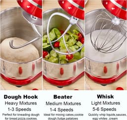 Mercadome® Keukenmachine - Keukenrobot - Keukenmixer - Laag geluidsniveau - 6 standen - Incl. gratis accessoires - 6 Liter - Rood — thumbnail 5