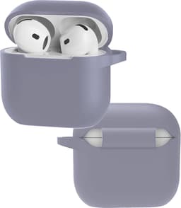 Hoes - Geschikt voor Apple AirPods 4 / 5 - Siliconen Hoesje met Clip - Silicone Case Cover - Lila — thumbnail 1
