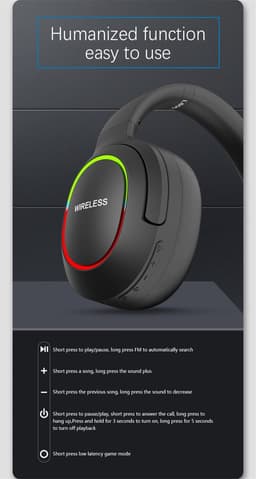 TechU™ Draadloze Koptelefoon met Microfoon Bluetooth 5.0 – Game Headset met LED Licht – Hoofdtelefoon voor Muziek, Podcast & Gamen – Zwart — thumbnail 3