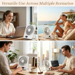 Handventilator - Tafelventilator - Draagbaar - Met LED-display - USB-oplaadbaar - Met inklapbare standaard - Geschikt voor thuis, kantoor, slaapkamer en op reis - Wit — thumbnail 4